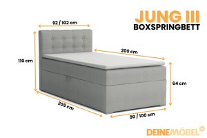 JUNG 3 90x200 Paros 5 Lichtgrijs boxspringbed gestoffeerd bed compleetbed Kinder Meubels 24