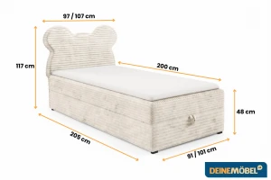 TEDDY 90x200 TILIA 03 Ecru boxspringbed gestoffeerd bed compleetbed voor kinderen en jongeren Kinder Meubels 24