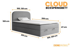 CLOUD 120x200 Abriamo 06 Grijs boxspringbed met opbergruimte Kinder Meubels 24