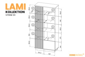 LAMI 03 staande vitrinekast – LED-verlichting optioneel