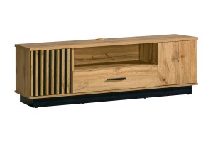 LAMI 07 TV-meubel 155 cm in Wotan Eik/Mat Zwart/Lamellen