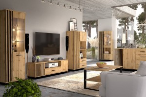 LAMI 07 TV-meubel 155 cm in Wotan Eik/Mat Zwart/Lamellen