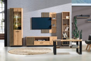 LAMI 07 TV-meubel 155 cm in Wotan Eik/Mat Zwart/Lamellen