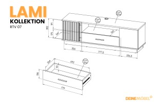 LAMI 07 TV-meubel 155 cm in Wotan Eik/Mat Zwart/Lamellen