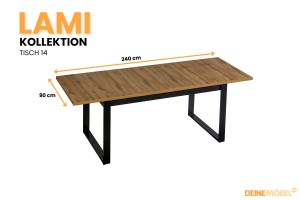 LAMI 14 eettafel – Uitschuifbaar 160–240 cm met metalen onderstel