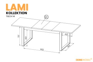 LAMI 14 eettafel – Uitschuifbaar 160–240 cm met metalen onderstel
