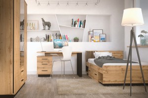 LAMI 20 tienerbed 120×200 cm in Wotan Eik met zwarte lamellen