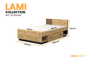 LAMI 20 tienerbed 120×200 cm in Wotan Eik met zwarte lamellen