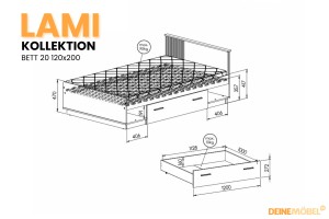 LAMI 20 tienerbed 120×200 cm in Wotan Eik met zwarte lamellen