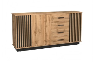 LAMI 21 ladekast in Wotan Eik / Mat Zwart / lamellen