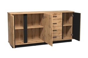 LAMI 21 ladekast in Wotan Eik / Mat Zwart / lamellen