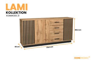 LAMI 21 ladekast in Wotan Eik / Mat Zwart / lamellen