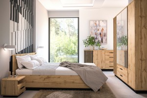 LAMI 26 tweepersoonsbed 160x200 cm in Wotan eik met zwarte lamellen