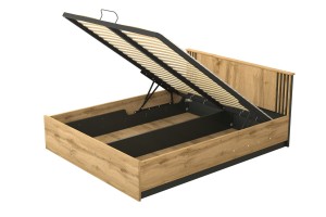 LAMI 26 tweepersoonsbed 160x200 cm in Wotan eik met zwarte lamellen