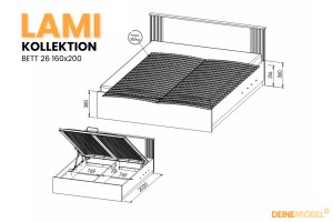 LAMI 26 tweepersoonsbed 160x200 cm in Wotan eik met zwarte lamellen