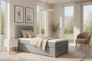 DAVID MINI 120x200 Paros 5 Lichtgrijs boxspringbed met opbergruimte en een doorlopende matras Kinder Meubels 24