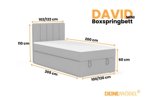 DAVID MINI 120x200 Paros 5 Lichtgrijs boxspringbed met opbergruimte en een doorlopende matras Kinder Meubels 24