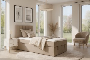 DAVID MINI 120x200 Paros 2 Beige boxspringbed met opbergruimte en een doorlopende matras Kinder Meubels 24