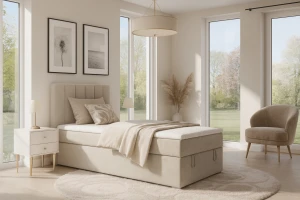 DAVID MINI 120x200 Paros 1 Ecru boxspringbed met opbergruimte en een doorlopende matras Kinder Meubels 24