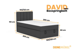 DAVID MINI 120x200 Kronos 34 Antraciet boxspringbed met opbergruimte en een doorlopende matras Kinder Meubels 24