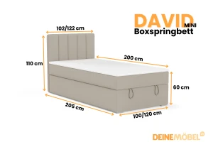 DAVID MINI 100x200 Paros 2 Beige boxspringbed met opbergruimte en een doorlopende matras Kinder Meubels 24