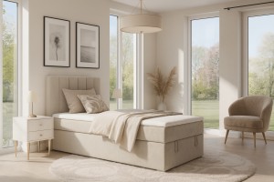 DAVID MINI 100x200 Paros 1 Ecru boxspringbed met opbergruimte en een doorlopende matras Kinder Meubels 24