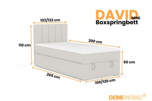 DAVID MINI 100x200 Paros 1 Ecru boxspringbed met opbergruimte en een doorlopende matras Kinder Meubels 24