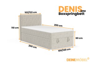 DENIS MINI 120x200 Cord Poso 100 Ecru boxspringbed met opbergruimte en een doorlopende matras Kinder Meubels 24