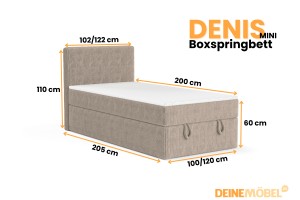 DENIS MINI 100x200 Cord Poso 02 Beige boxspringbed met opbergruimte en een doorlopende matras Kinder Meubels 24