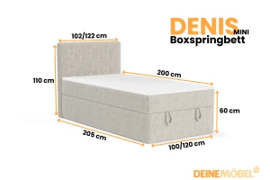 DENIS MINI 100x200 Cord Poso 100 Ecru boxspringbed met opbergruimte en een doorlopende matras Kinder Meubels 24