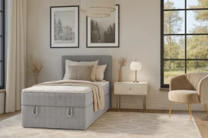 DENIS MINI 100x200 Cord Poso 55 Lichtgrijs boxspringbed met opbergruimte en een doorlopende matras Kinder Meubels 24
