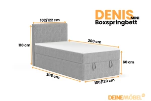 DENIS MINI 100x200 Cord Poso 55 Lichtgrijs boxspringbed met opbergruimte en een doorlopende matras Kinder Meubels 24