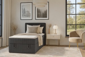 DENIS MINI 120x200 Cord Poso 34 Antraciet boxspringbed met opbergruimte en een doorlopende matras Kinder Meubels 24