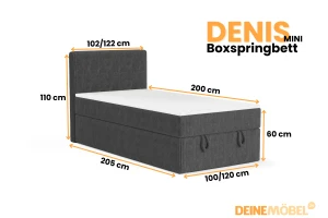 DENIS MINI 120x200 Cord Poso 34 Antraciet boxspringbed met opbergruimte en een doorlopende matras Kinder Meubels 24