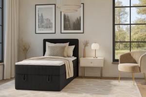 DENIS MINI 120x200 Cord Poso 135 Zwart boxspringbed met opbergruimte en een doorlopende matras Kinder Meubels 24