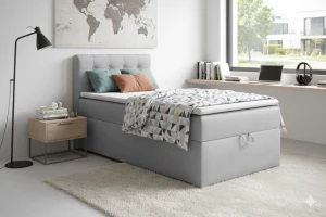 TEEN 3 90x200 Paros 5 Lichtgrijs boxspringbed gestoffeerd bed compleetbed eenpersoonsbed Kinder Meubels 24