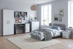 OLMO C kinderkamerset / jeugdkamerset wit – eiken Sonoma – grafiet
