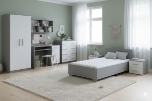 OLMO C kinderkamerset / jeugdkamerset wit – eiken Sonoma – grafiet