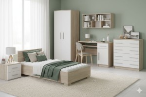 OLMO C kinderkamerset / jeugdkamerset wit – eiken Sonoma – grafiet