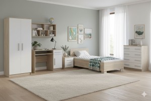 OLMO C kinderkamerset / jeugdkamerset wit – eiken Sonoma – grafiet