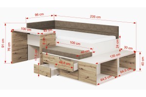 AMI 90x200 jeugd­bed multifunctioneel kinderbed inclusief bureau