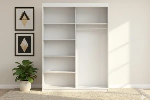 VELMA 05 kledingkast 150 cm grote schuifdeurkast met spiegel, moderne slaapkamerkast in mat wit, kasjmiergrijs en eiken Sonoma, met veel opbergruimte kinder meubels 24