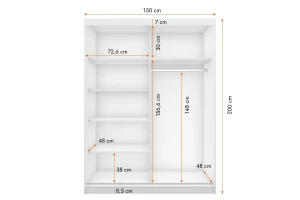 VELMA 05 kledingkast 150 cm grote schuifdeurkast met spiegel, moderne slaapkamerkast in mat wit, kasjmiergrijs en eiken Sonoma, met veel opbergruimte kinder meubels 24