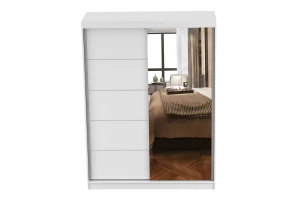 VELMA 05 kledingkast 150 cm grote schuifdeurkast met spiegel, moderne slaapkamerkast in mat wit, kasjmiergrijs en eiken Sonoma, met veel opbergruimte kinder meubels 24