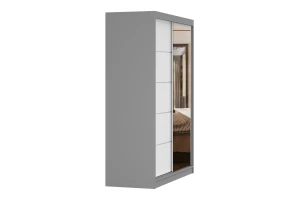 VELMA 05 kledingkast 150 cm grote schuifdeurkast met spiegel, moderne slaapkamerkast in mat wit, kasjmiergrijs en eiken Sonoma, met veel opbergruimte kinder meubels 24