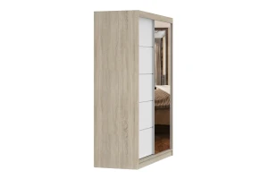 VELMA 05 kledingkast 150 cm grote schuifdeurkast met spiegel, moderne slaapkamerkast in mat wit, kasjmiergrijs en eiken Sonoma, met veel opbergruimte kinder meubels 24