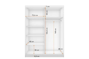 VELMA 07 kledingkast 150 cm met spiegel, grote schuifdeurkast met spiegel, moderne slaapkamerkast in mat wit, zwart, grijs en eiken Sonoma, met veel opbergruimte kinder meubels 24