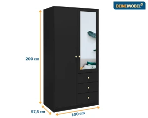 SEATTLE A slaapkamer-set met kledingkast 100 cm & commode, in mat zwart of mat wit kinder meubels 24