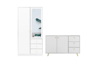 SEATTLE A slaapkamer-set met kledingkast 100 cm & commode, in mat zwart of mat wit kinder meubels 24