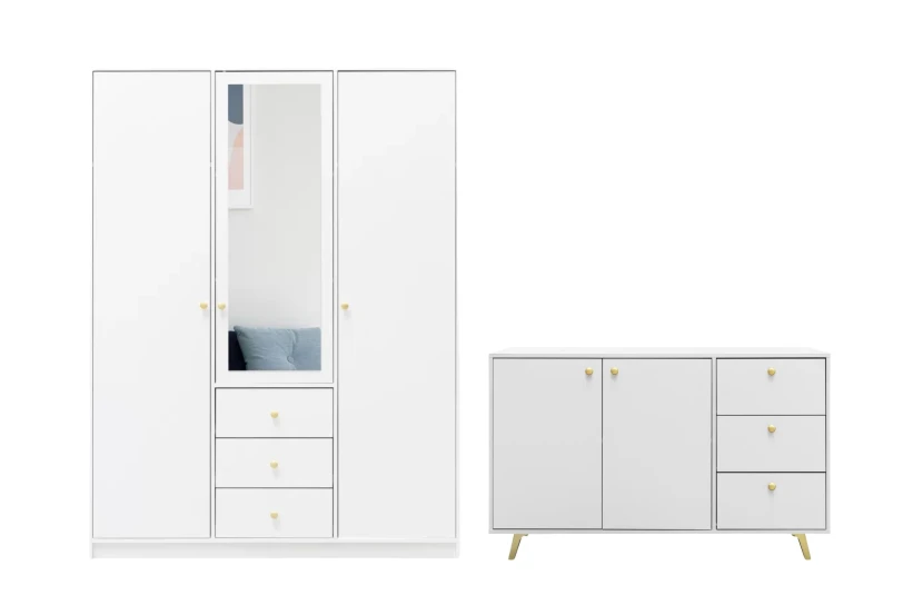 SEATTLE B slaapkamer-set met kledingkast 150 cm & commode 140 cm, in mat zwart of mat wit kinder meubels 24